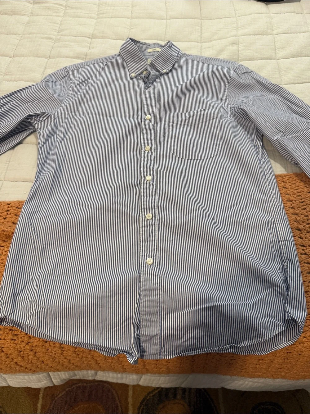 J. Crew Slim Button-Down Navy and White Pinstripe Shirt